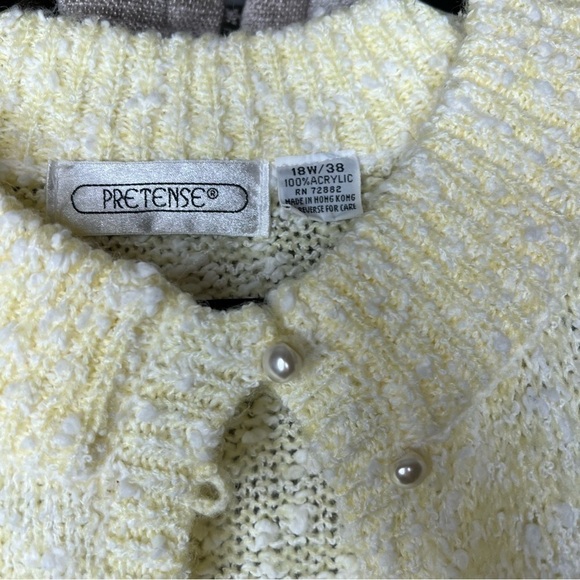 Vintage Pretense Yellow Boucle Pearl Button Cardigan Sweater Size 18W - Picture 5 of 12